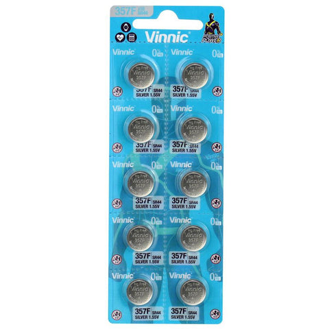 10 Vinnic 357 Sr44 Batteries Silver Oxide 1.55V Watch Battery Exp 2028 NEW