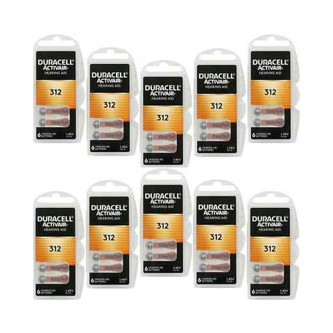 60x Duracell Activair 312 Hearing Aid Batteries Zinc Air 1.45V Mercury