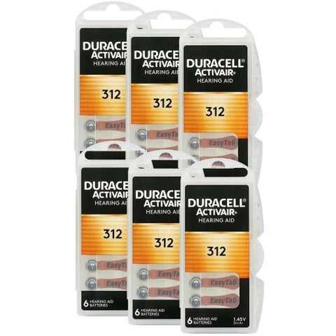 60x Duracell Activair 312 Hearing Aid Batteries Zinc Air 1.45V Mercury
