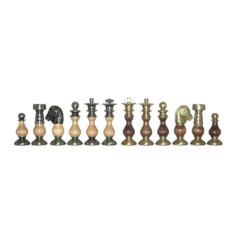 Italfama Brass & Wood Chess Pieces Gold Silver Plated 7.5cm King