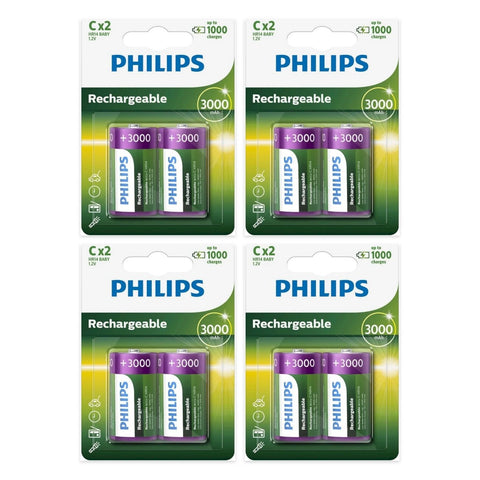 8x Philips C 3000mAh NiMH Rechargeable Batteries