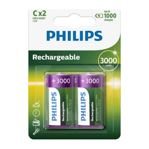 Philips C 3000mAh NiMH Rechargeable Batteries 2-pack