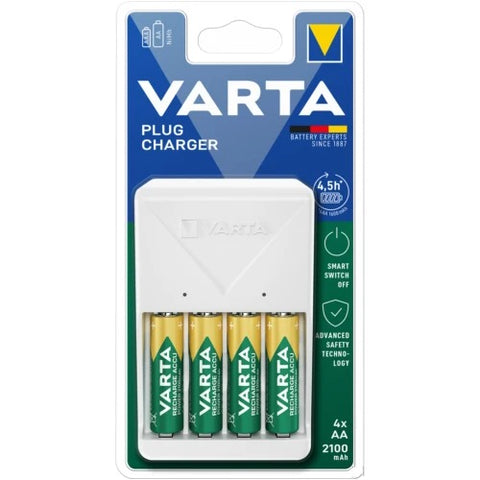 Varta Plug Charger 57657 with 4x AA 2100mAh NiMH Rechargeable Batteries