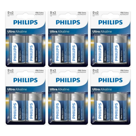 12x Philips Ultra Alkaline D LR20 1.5V Batteries