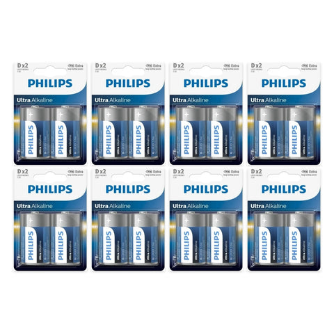 16x Philips Ultra Alkaline D LR20 1.5V Batteries