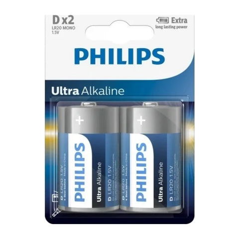 Philips Ultra Alkaline D LR20 1.5V Batteries 2-pack