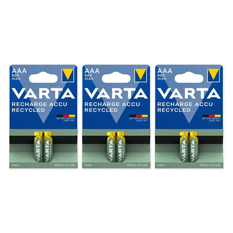 6x Varta Recycled AAA 800mAh NiMH Rechargeable Batteries