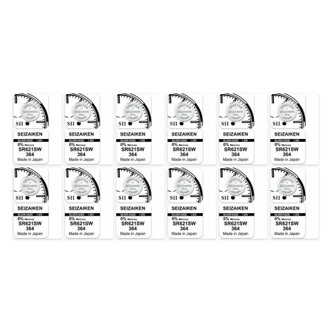 12x Seiko Seizaiken 364 SR621SW silver oxide watch batteries