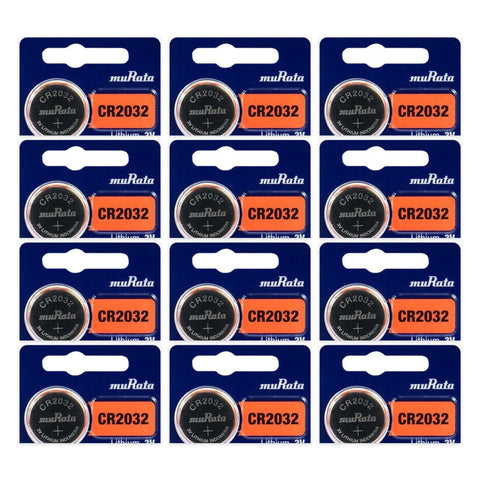 12x Murata CR2032 3V lithium coin cell batteries