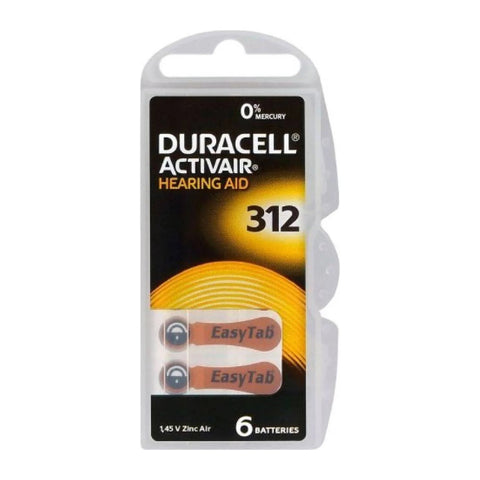 Duracell Activair 312 hearing aid batteries card of 6