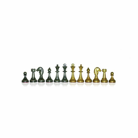 Italfama Metal Chess Set Gold Black Faux Leather Board Made in Italy