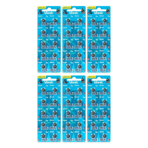 60x Vinnic LR41 AG3 alkaline button batteries in cards of 10