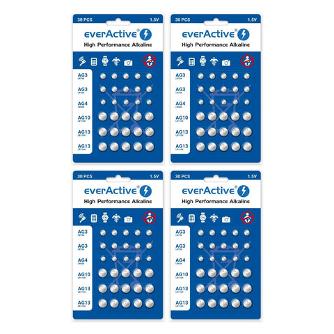 120x everActive alkaline button battery mix AG3 AG4 AG10 AG13