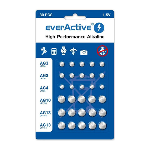 everActive button battery mix card of 30