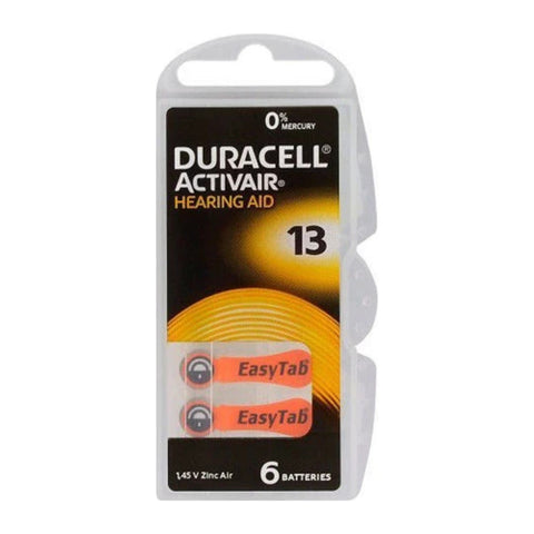 Duracell Activair 13 hearing aid batteries card of 6