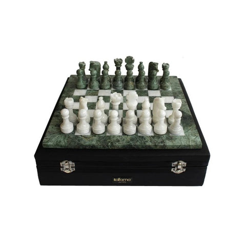 Italfama Italian Green White Marble Chess Set with Onyx Board & Case