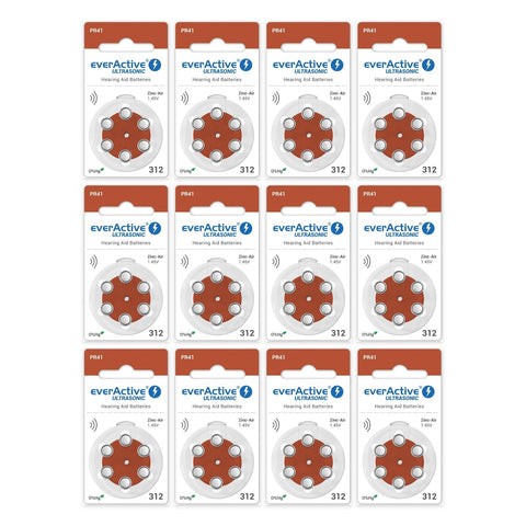 everActive Ultrasonic 312 hearing aid batteries, 12 cards of 6