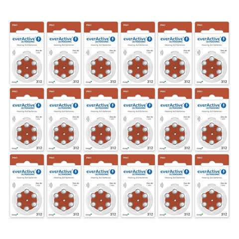 everActive Ultrasonic 312 hearing aid batteries, 18 cards of 6