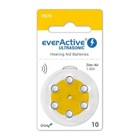 everActive Ultrasonic 10 PR70 hearing aid batteries card of 6