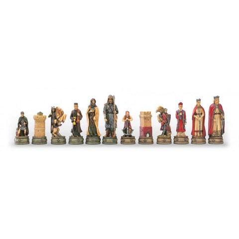 Italfama Camelot Chess Set Hand Painted Resin Pieces Walnut Board 37cm Storage