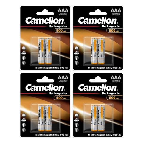 8x Camelion AAA 900mAh NiMH rechargeable batteries (4 cards of 2)