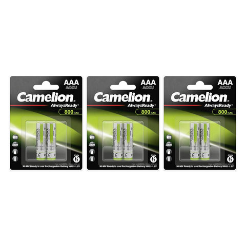 6x Camelion AlwaysReady AAA 800mAh batteries (3 cards of 2)