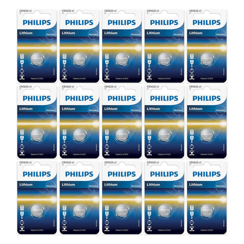 15x Philips CR1620 3V lithium coin cell batteries