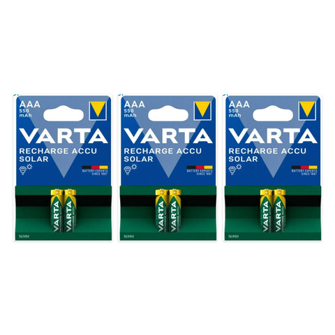6x Varta Solar AAA 550mAh NiMH batteries (3 cards of 2)