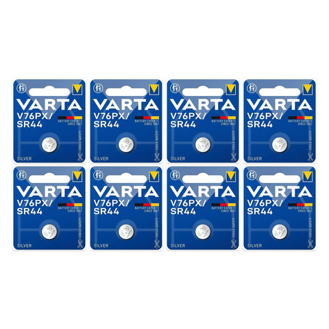 8x Varta V76PX SR44 silver oxide batteries 1.55V