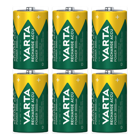 6x Varta D 3000mAh rechargeable batteries