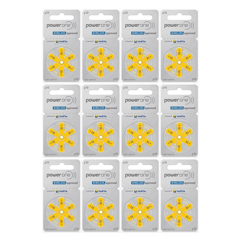 12 cards of 6 Varta Power One size 10 PR70 hearing aid batteries