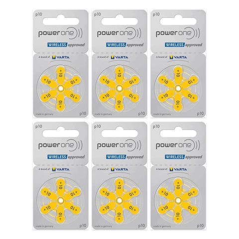 6 cards of 6 Varta Power One size 10 PR70 hearing aid batteries