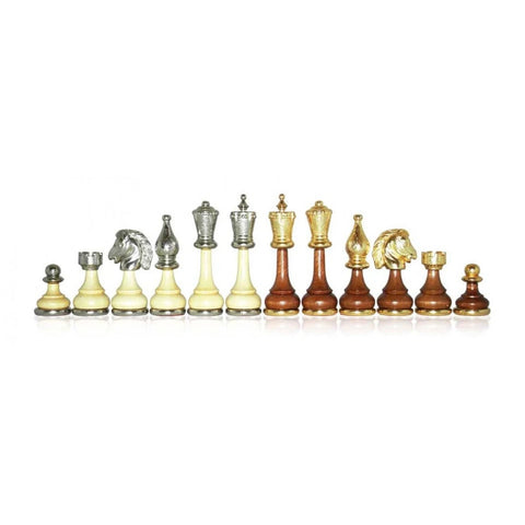 Italfama Metal & Wood Chess Pieces Set Gold Silver 10cm King Italy