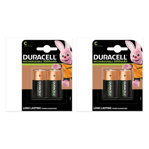 4x Duracell Rechargeable C 3000mAh batteries (2 packs of 2)