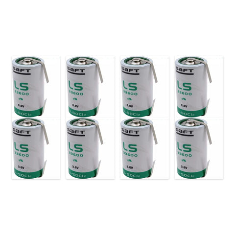 8x Saft LS33600 D 3.6V lithium batteries with U solder tags