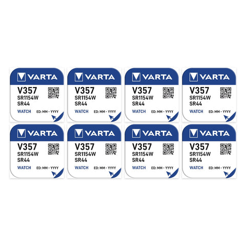 8x Varta V357 SR44SW silver oxide watch batteries