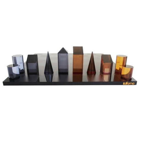 Italfama Acrylic Chess Set Geometric Black Orange 30cm with Luxury Box