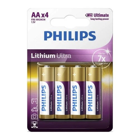 4x Philips Lithium Ultra AA 1.5V Batteries Long Life FR6 LR6