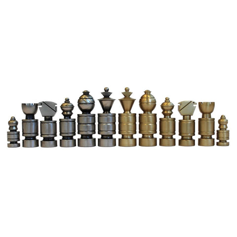 Italfama Brass Chess Set with Luxury Brown Wood Board Made in Italy