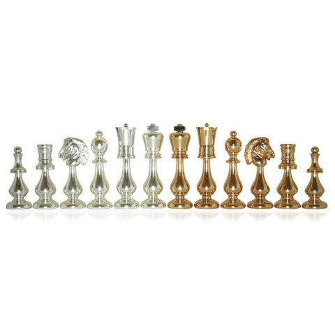 Italfama Luxury Brass Chess Set with Wood Board & Drawer, Made in Italy