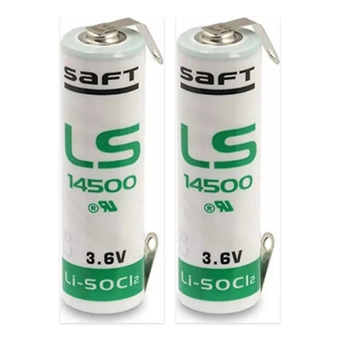 2x Saft LS14500 AA 3.6V lithium batteries with U solder tags