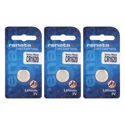 3x Renata CR1620 lithium coin batteries 3V