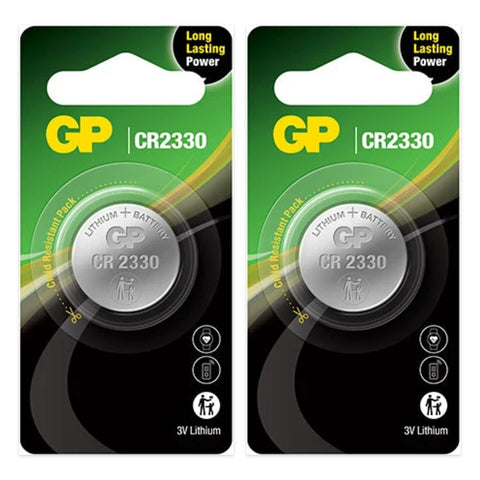 2x GP CR2330 lithium coin batteries 3V