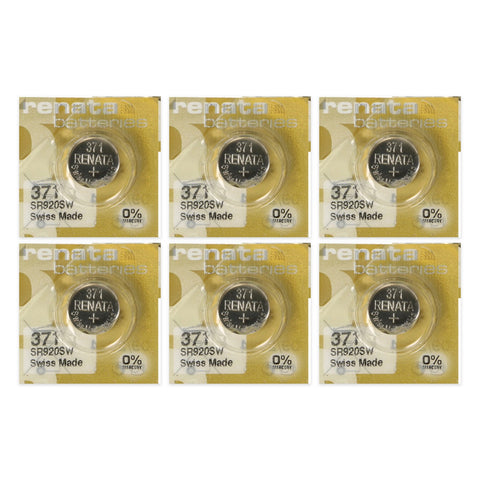 6 cards of Renata 371 SR920SW silver oxide watch batteries