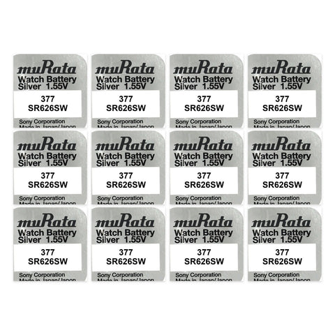 12 cards of Murata 377 SR626SW silver oxide watch batteries