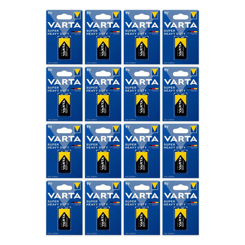 16x Varta Superlife 9V zinc-carbon batteries in blister cards
