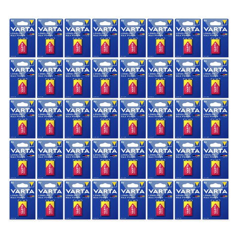 40x Varta Longlife Max Power 9V Alkaline Battery 6LR61 MN1604 Smoke Alarm