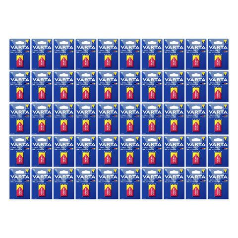 50x Varta Longlife Max Power 9V Alkaline Battery 6LR61 MN1604 Smoke Alarm