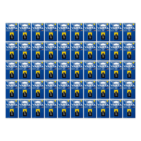 50x Varta Super Heavy Duty 9V Zinc-Carbon Batteries E-Block 6F22