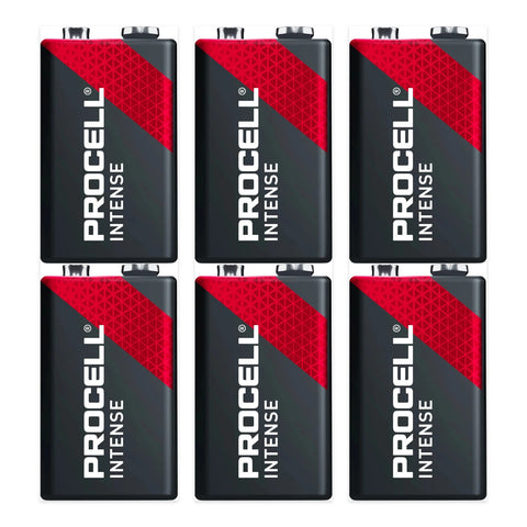 6x Duracell Procell Intense Power 9V Alkaline Batteries 6LR61 Block